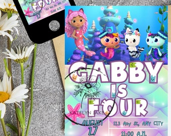 Invitation de maison de poupée de Gabby - fête d'anniversaire de téléchargement numérique, fête gabby, chat gabby