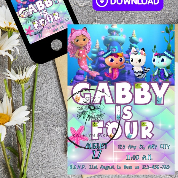 Gabby's dollhouse Invitation - DIGITAL DOWNLOAD birthday party, gabby party, gabby cat