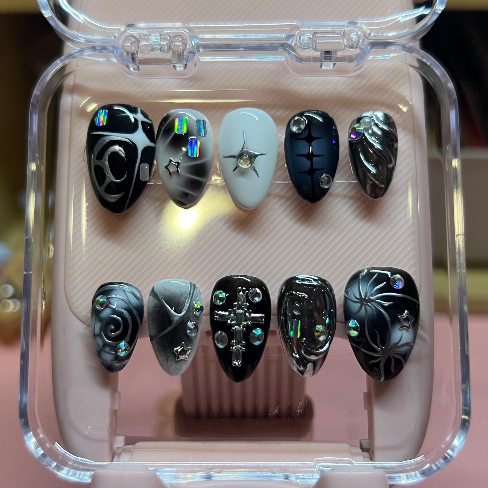 Custom Cyber Punk Press on Nails, Black Goth Nails, Food Nails, 3D Art ...