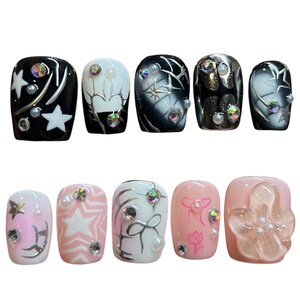 Custom cyber punk Press On Nails, black and pink nails, food nails, 3D art nails, long lasting press ons, goth nails, y2k nails, pastel goth