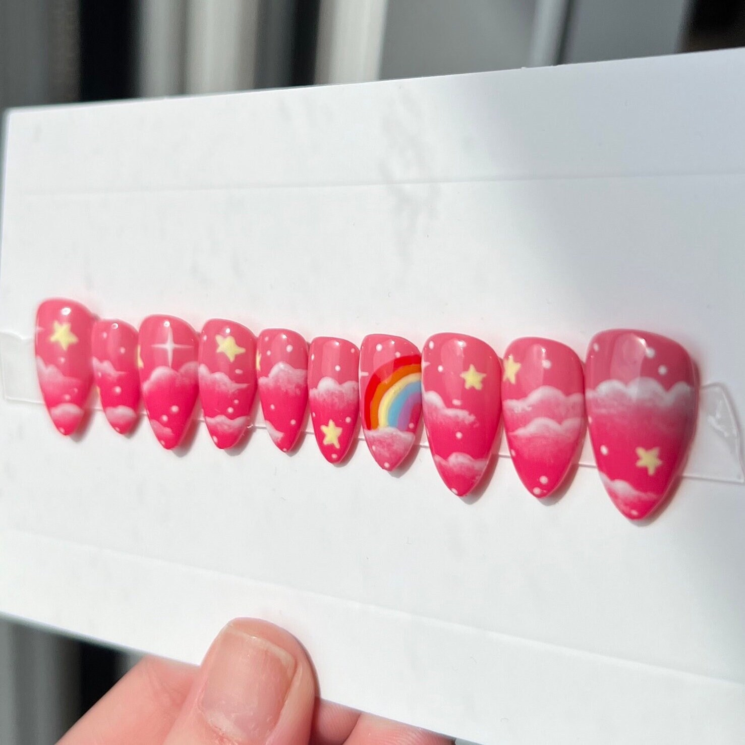 Custom Pink Sunset & Clouds Press on Nails, Celestial Nails, Cloud