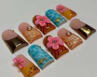 Zara larsson Press On Nails, y2k nails, hot girl summer nails, 3D art nails, long lasting press ons, Pinterest press ons, duck nails, cute