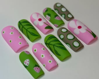 70s flower Press On Nails, y2k nails, matte nails, 3D art nails, long lasting press ons, Pinterest press ons, pattern nails, floral nails