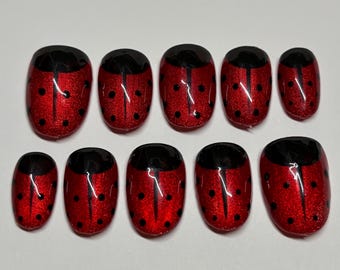 Ladybug Press On Nails, y2k nails, bug nails, 3D art nails, long lasting press ons, Pinterest press ons, summer nails, ladybug, ladybugs