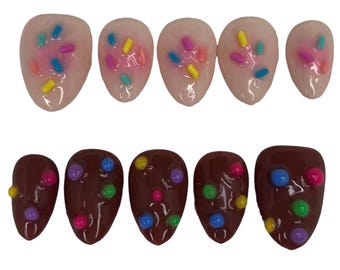 Custom cosmic brownie & cookie Press On Nails,  nails, y2k nails, 3D art nails, long lasting press ons, food nails, dessert nails, 3D food