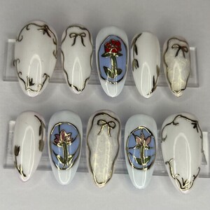 Custom stained glass Press On Nails, summer time nails, floral nails, 3D art nails, long lasting press ons, fancy press ons, y2k nails