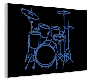 Drum set Canvas Art for Drummers Gift for Drummers Wall Art Drummer Wall Art Blue Drum Kit Digital Painting Canvas cool gift for Drummer