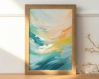 Abstract Ocean Waves Art Print, Colorful Wall Decor (Digital Download)