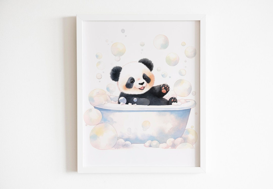 Cute Panda Taking a Bath Art Print, Bathroom & Nursery Decor Digital ...