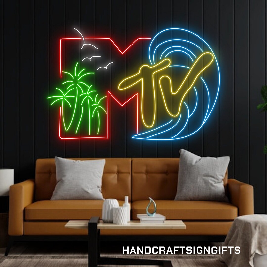 MTV Palm Tree Neon Sign MTV 90s Retro Led Sign Beach Club Etsy
