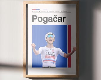 Tadej Pogacar Poster, Cycling Gift for Men, Tour de France Wall Art, Road Bike Gift, Pain Cave Decor, Cyclist Birthday Present, TdF Print