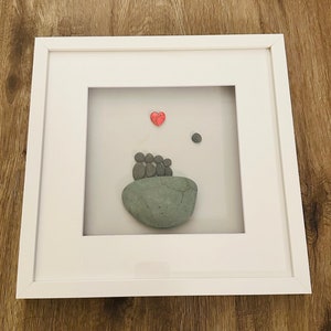 Handmade Pebble Art Family Portrait - 12” Shadow Box Frame
