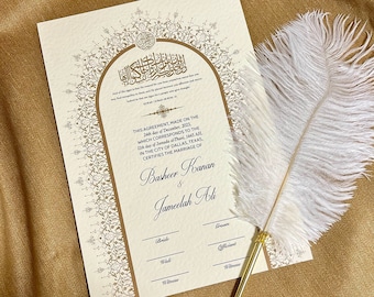 Luxury Nikkah Certificate with Feather Pen | Nikkah Nama | Nikkah contract | Islamic marriage contract