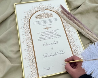 A3 Luxury Nikkah Certificate with Feather Pen | Nikkah Nama | Nikkah contract | Islamic marriage contract