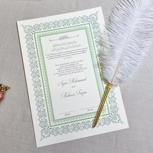 Certyfikat Nikkah A4 Luxury z piórem i złotą ramką | Nikkah Nama | Umowa Nikkah | Islamska umowa małżeńska