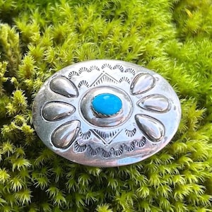 Vintage Navajo Sterling Silver Turquoise Brooch, 1990s