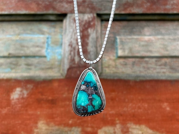 Navajo Royston Turquoise Sterling Silver Pendant … - image 1