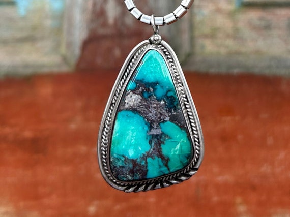 Navajo Royston Turquoise Sterling Silver Pendant … - image 4