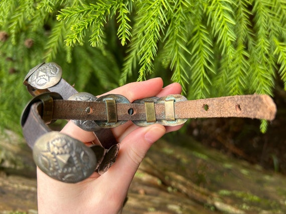 Vintage Navajo Sterling Brown Leather Mini Concho… - image 5