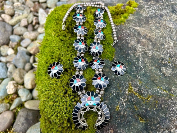 Important Ashberry Gasper Vintage Zuni Turquoise Native American Jewelry Silver Squash Blossom Necklace Important Ashberry Gasper Vintage Zuni Turquoise Native American Jewelry Silver Squash Blossom Necklace