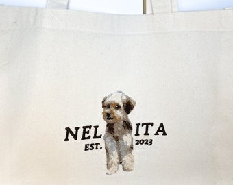 Bestickte Haustier-Einkaufstasche, abstrakte Füllung, personalisierter Name und Datum, 100% natürliche Baumwolle