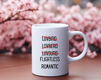 Taza divertida de San Valentín con forma de agapornis