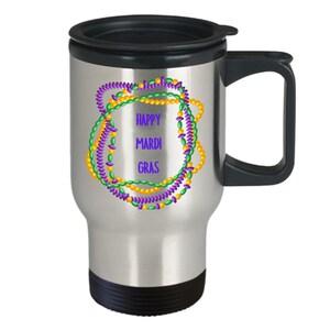 Happy mardi gras stainless travel mug