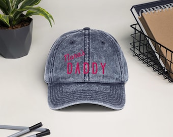 Personalized Daddy Blue Vintage Cotton Twill Cap with Pink Embroidery