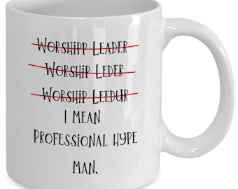 Taza de café con texto en inglés "Líder de alabanza", regalo con humor cristiano