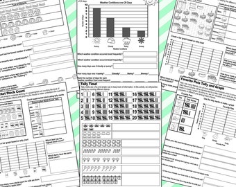 Tallying Graphing practice worksheets Printable First Grade Kindergarten Analyzing Data Kids Back to School daycare classroom homeschool