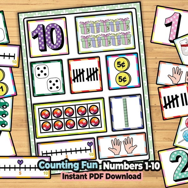 Number Counting Activity for Kids Number Match 1-10: Math Printable Worksheets Number Match with Ten Frames Number-Line Coins Tally Blocks