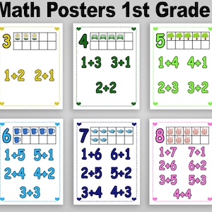 Number Posters with Ten Frames for Classroom number poster Math 1st Grade number poster counting poster math Addition poster Math Printable