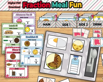 Fração Montessori Atividade Finja Brincar-Construir-Aprender-Fun Jogo Educacional - Matemática imprimível para Crianças Homeschool Fração Identificar Prática