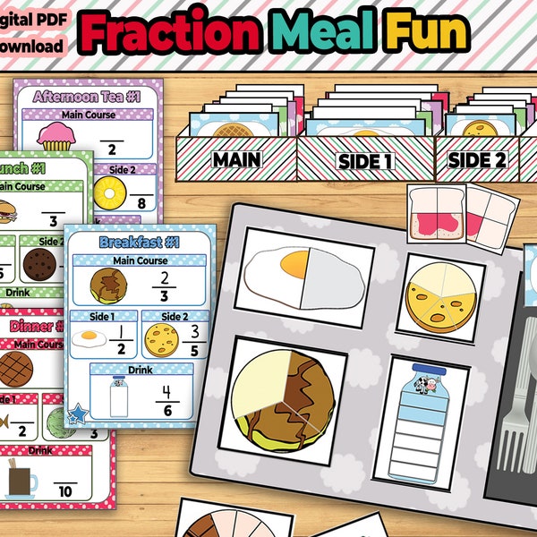 Bruch Montessori Aktivität Pretend Spielen-Bauen-Lernen-Spaß Lernspiel - druckbar Mathe für Kinder Homeschool Bruch identifizieren Übung