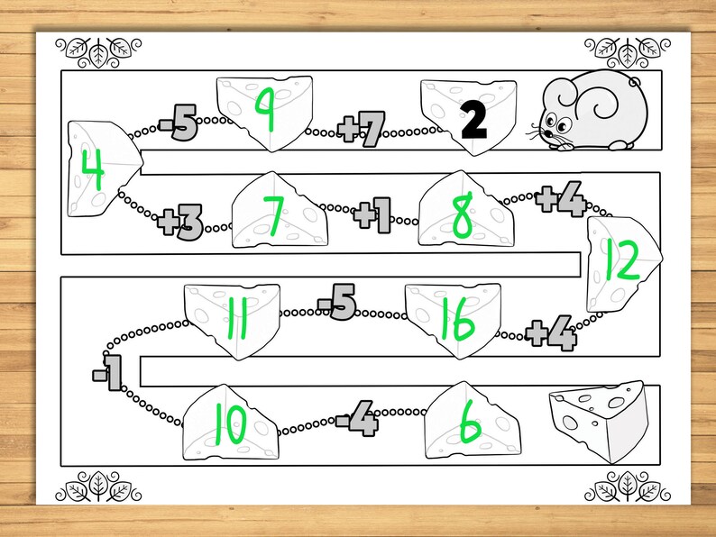 Addition & Subtraction Worksheets Mental Math Continuous Path up to 20 ...