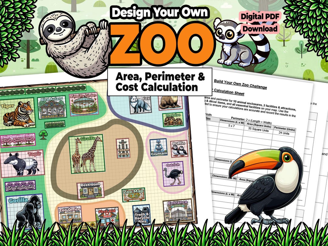 Area Perimeter Zoo Design Math Activity for Kids| Cost Calculations ...