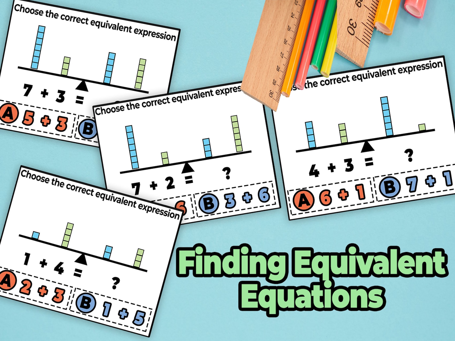 Addition Activity Flash Cards - Ten Frames , Number Line, Balance Model ...