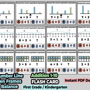 Optellingsactiviteit Flash Cards - tien frames, getallenlijn, balansmodelblokken, optellingsoefening voor wiskunde in de kleuterklas