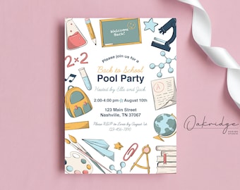 Back to School Party Invitation Hand Drawn Back to School Party Instant Download Invitation, Editable, AP