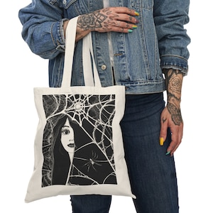Emo dark spider web girl Natural Tote Bag