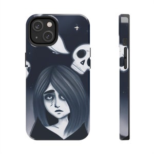 Melancholic ghost girl with a skull Tough Phone Cases