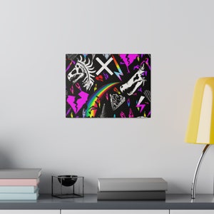 Emo rainbow diamond dinosaurs skull Matte Canvas, Stretched, 0.75&quot;