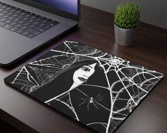 Emo dark spider web girl Rectangular Mouse Pad