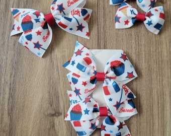 4th of July treats bow, 4th of July bow, red white and blue, bows for girls, hair bows for toddlers, independence day bows, rocket pop