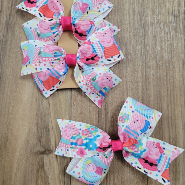 Peppa pig inspired bow, peppa inspired bow, peppa, pink, pig, hair bow for girls, hairbows, piggies, birthday bow