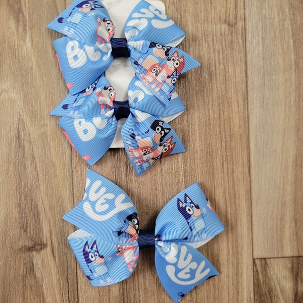 Hair bow for girls, bows for girls, Bluey inspired bow, bluey family, bingo, mum, dad