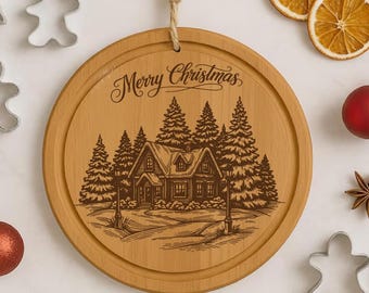 Christmas Village SVG Laser File, Winter Christmas Scene, Kitchen Decor Gift, Merry Christmas SVG, Engraving Design for Cutting Board