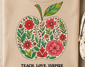 Teach Love Inspire PngApple Bow Png, Teacher Png, End of School Year , Teacher, Preppy Retro Last Day of School Shirt Design