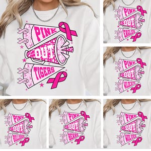 Pink Out Mascot Football png, Football Mom Png,Game Day png,Tackle Cancer Png, custom team name png,Breast Cancer png, Pink Out flag PNG