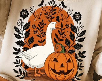 Goose Halloween Fall PNG Halloween Goose Floral Boho Goose Fall design Funny Goose Cute Halloween Boho Fall Pumpkin Retro Goose Png